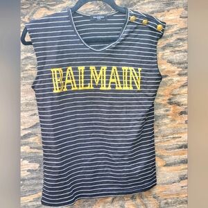 Balmain Balenciaga Graphic Print Striped Crewneck Top